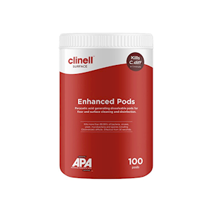 Clinell Enhanced Pods, Peracetic Acid, Dissolvable, 100 Pods/Tub, 6 Tubs/Carton