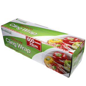 Universal Plastic Cling Wrap In Dispenser Pack, 33cm x 600m, 10 Microns, PVC & BPA Free, Non-Toxic, Each Roll Each