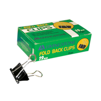 Livingstone Fold Back Clips, 19mm, Black, 12/Box Box
