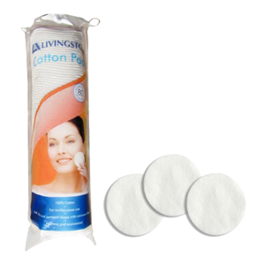 Livingstone Cosmetic Pad Round Cotton with Semi Sealed Edge, White, 80 Pads/Bag Bag