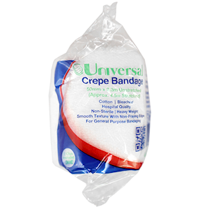 Universal Crepe Bandage, Heavyweight, 2.5cm x 2.3m Unstretched, 4.5m Stretched, Smooth, Bleached White, 12/Pack Pack