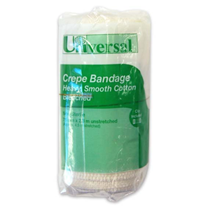 Universal Crepe Bandage, Heavyweight, 2.5cm x 2.3m Unstretched, 4.5m Stretched, Smooth, Bleached White, 12/Pack Pack