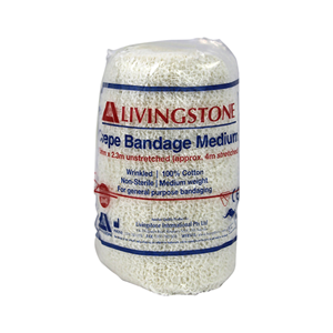 Livingstone Crepe Bandage, Medium Weight, 2.5cm x 1.6m, All Cotton, Sterile, Each Each