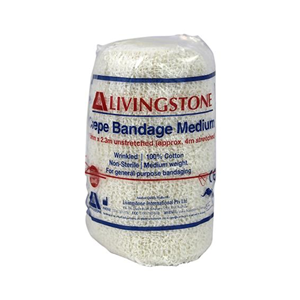 Livingstone Crepe Bandage, Medium Weight, 2.5cm x 1.6m, All Cotton, Sterile, Each Each