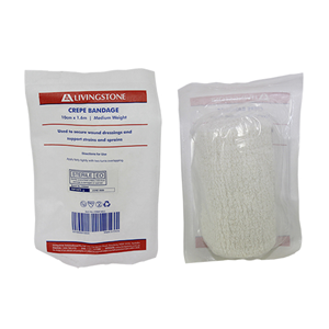 Livingstone Crepe Bandage, Medium Weight, 2.5cm x 1.6m, All Cotton, Sterile, Each Each