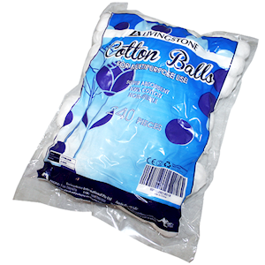 Livingstone Cotton Balls, 100pct Cotton, 0.6 Grams, Non-Sterile, White, 55/Bag Bag