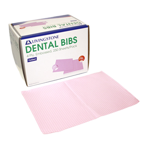 Livingstone Dental Bib or Head Pad, Folded, 4-Ply Waterproof Lined, 31 x 50cm, Large, Pink, 250/Box, 1000/Carton
