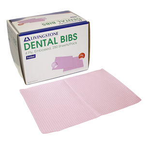 Livingstone Dental Bib or Head Pad, Folded, 4-Ply Waterproof Lined, 31 x 50cm, Large, Pink, 250/Box, 1000/Carton