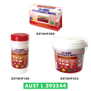 Liv-Wipe Detergent Wipes, 22 x 28cm, Nonwoven, Alcohol Free, Neutral pH, TGA 393544, 200 in Soft Pack Pack