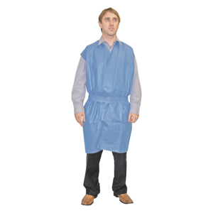 Short Sleeve Gown with Tie, Dust Coat, Cool Blue, 40gsm, Latex Free, Loose Loose