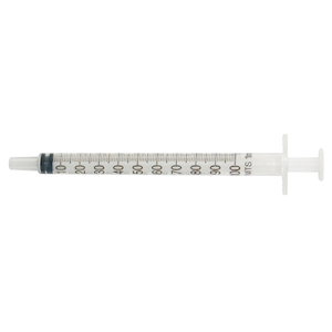 Livingstone Syringe, 1mL, Luer Slip Tip, Tuberculin, White Plunger, Latex Free, Hypoallergenic, Non Sterile, 100 Pieces/Bag