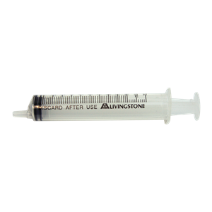Livingstone Syringe, 10ml, Luer Slip Tip, Eccentric Off Centre Nozzle, Latex Free, Hypoallergenic, Non-Sterile, Loose Each
