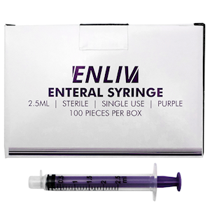 Enliv Enfit Enteral Syringe, 1ml, 5.69mm Internal Diameter, Low Dose, Sterile, Single Use, Purple, 100 Pieces/Box