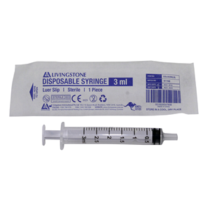 Livingstone Syringe, 3ml, Luer Lock Tip, Latex Free, Hypoallergenic, Non-Sterile, Loose Each