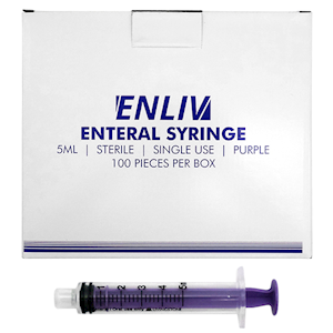 Enliv Enteral Syringe, 5ml, Low Dose, Sterile, Single Use, Purple, 100 Pieces/Box Box