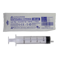 Livingstone Syringe, 20ml, Luer Slip Tip, Eccentric Off Centre Nozzle, Latex Free, Hypoallergenic, Sterile, 50/Box Box