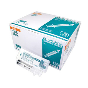 Livingstone Syringe, 30ml, Luer Lock Tip, Latex Free, Hypoallergenic, Sterile, 50/Box
