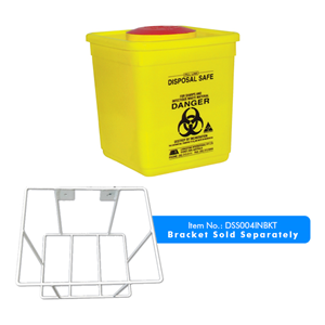 Livingstone Needles Sharps Waste Collector, 2 Litres, with Clip Lid and Finger Guard, Square, Recyclable Plastic, Yellow, Each Each
