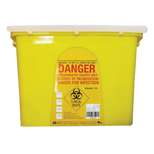 Livingstone Needles Sharps Waste Collector, 5 Litres, with Lid and Finger Guard, Square, Recyclable Plastic, Yellow, 25 Pieces Each