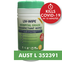 Liv-Wipe Hospital Grade Sanitiser Disinfectant Wipes, 20 x 30cm, TGA, 100/Tub TUB