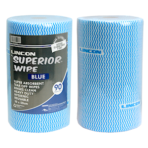Lincon Superwipe Microfibre Cleaning Wipes, Heavy Duty, 30cm Width, Perforated Every 50cm, 45m, Blue, HACCP Cert, 90 Sheets/Roll, Loose Each