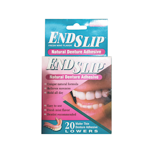 Endslip Natural Denture Adhesive, Lowers, Fresh Mint Flavour, 20/Pack