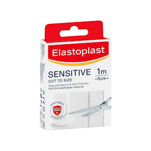 Elastoplast Sensitive Plaster, 1m x 6cm Cut to Size, Hypoallergenic, Soft and Breathable Material, 10 Pieces/Pack Pack
