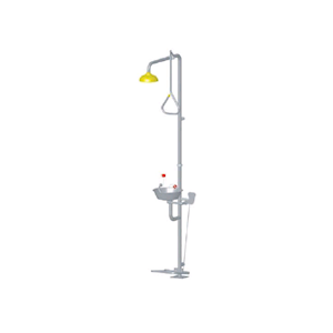 Emergency Deluge Shower & Aerated Face Wash/Eye Wash Combination Unit, Pull Rod/Foot Pedal, Floor Mounted, Stainless Steel, Each Each