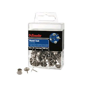 Esselte Thumb Tacks, 10mm Head Diameter, 9mm Length, Silver, 100 Pcs/Box