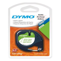 Dymo Letter Tag Paper Label, 12mm x 4 Metres, White, 2/Pack Pack