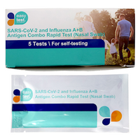 EasyTest SARS-CoV-2 Covid-19 Influenza A/B Antigen Combination Rapid Nasal Test Kit, Self-Testing, 5 Tests/Pack Pack