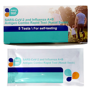 EasyTest SARS-CoV-2 Covid-19 Influenza A/B Antigen Combination Rapid Nasal Test Kit, Self-Testing, 5 Tests/Pack Pack