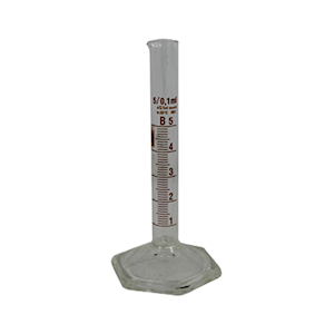 Measuring Mixing Cylinder w/ Hexagonal Base and Plastic Stopper, Class A, 250mL, SJ 24/29, Brown Stain Grad, Boro Glass, European, Each