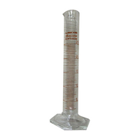 Lincon Measuring Cylinder with Hex Base and Spout, Tall Form, Class A, 25mL, 22 x 160(H) mm, Amber Stain Grad, Boro Glass, 1/Box Box