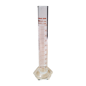 Measuring Mixing Cylinder w/ Hexagonal Base and Plastic Stopper, Class A, 250mL, SJ 24/29, Brown Stain Grad, Boro Glass, European, Each