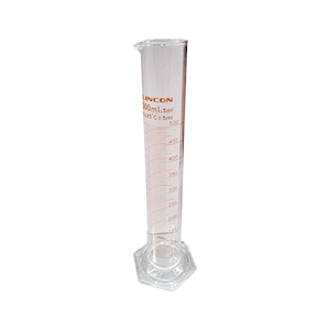 Measuring Mixing Cylinder w/ Hexagonal Base and Plastic Stopper, Class A, 250mL, SJ 24/29, Brown Stain Grad, Boro Glass, European, Each