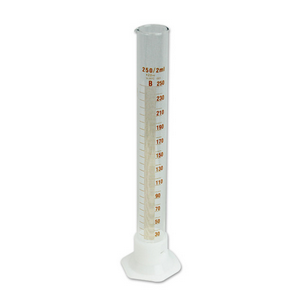 Lincon Measuring Cylinder with Plastic Hex Base and Collar, Tall Form, Class A, 250mL, Amber Stain Grad, Borosilicate Glass, 2/Box