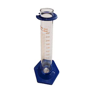 Measuring Mixing Cylinder w/ Hexagonal Base and Plastic Stopper, Class A, 250mL, SJ 24/29, Brown Stain Grad, Boro Glass, European, Each