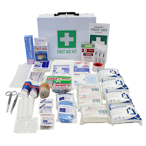 Liv First Aid Kit, Class B, Complete Set In Wall Mountable Metal Case, for 11-99 people, Meets Workplace Health & Safety Regulation Each