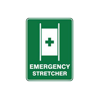 Australian Safety Printed Sign "Emergency Stretcher", 225 x 150mm, Vinyl, Self Adhesive Sticker, Each