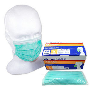Liv Medical Face Mask TGA349651, 4-Ply, Tested Top Level 3, AS4381:2015, ASTM F2100-2019, Ear Loop, Green, No Latex, No Fibreglass, 50/Box Box