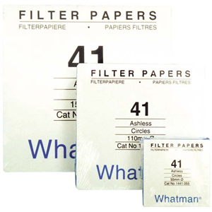 Whatman Filter Paper, Quantitative, Fast Speed, Grade 41, Ashless, 55mm Dia, 20um Pore Size, Biodegradable, 100/Pack
