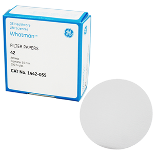 Whatman Filter Paper, Quantitative, Slow Speed, Grade 42, Ashless, 55mm Dia, 2.5um Pore Size, Biodegradable, 100/Pack