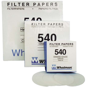 Whatman Filter Paper, Quantitative, Fast Speed, Grade 540, Hardened Ashless, 90mm Dia, 8um Pore Size, Biodegradable, 100/Pack