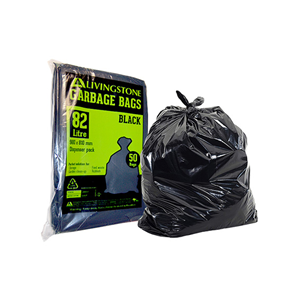 Livingstone Garbage Bag Bin Liner, Recyclable, 120 Litres, 110 x 95cm, 25 Microns, Heavy Duty, HDPE, Star Seal, Black, 25/Pack Pack