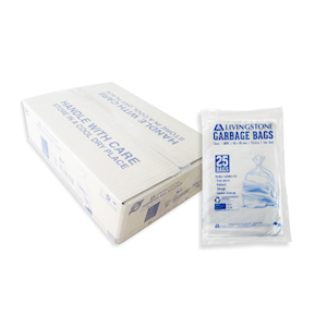 Livingstone Garbage Bag Bin Liner, Recyclable, 120 Litres, 110 x 95cm, 25 Microns, Heavy Duty, HDPE, Star Seal, Black, 25/Pack Pack