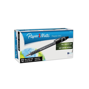 PaperMate FlexGrip Ultra Retractable Ballpoint Pens, 0.8mm, Fine, Blue, 12/Box Box