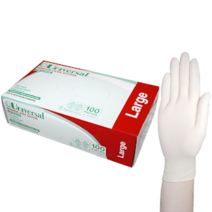 Universal Biodegradable Latex Gloves, ASTM, Low Powder, Large, Cream Colour, 100/Box Box
