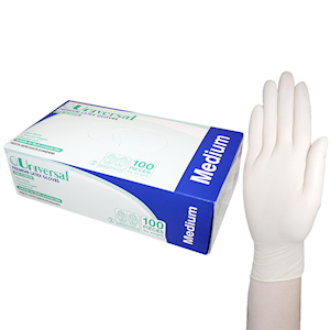 Universal Biodegradable Latex Gloves, ASTM, Low Powder, Large, Cream Colour, 100/Box Box