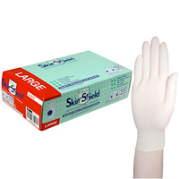 Universal Skin Shield Biodegradable Latex Examination Gloves, ASTM, Powder Free, Large, Cream Colour, HACCP Grade, 100/Box Box